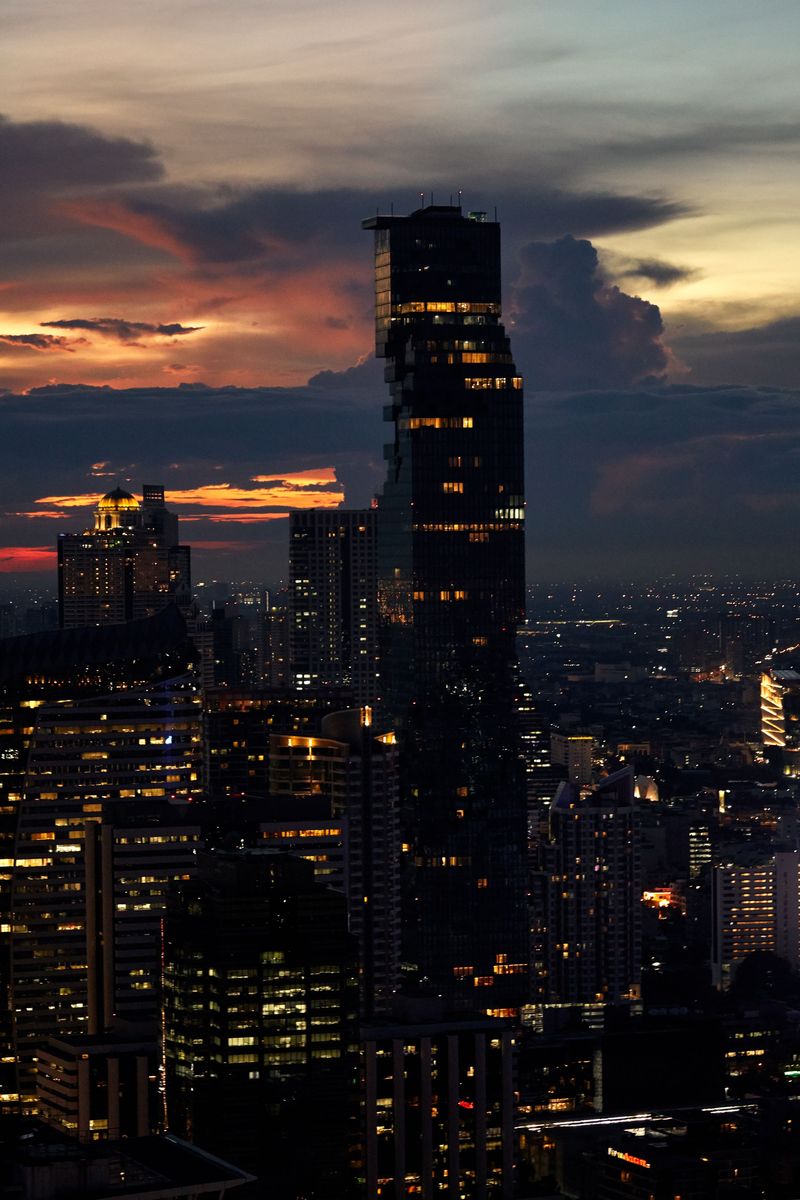 Bangkok's skyline at twilight with the King Power Mahanakhon tower